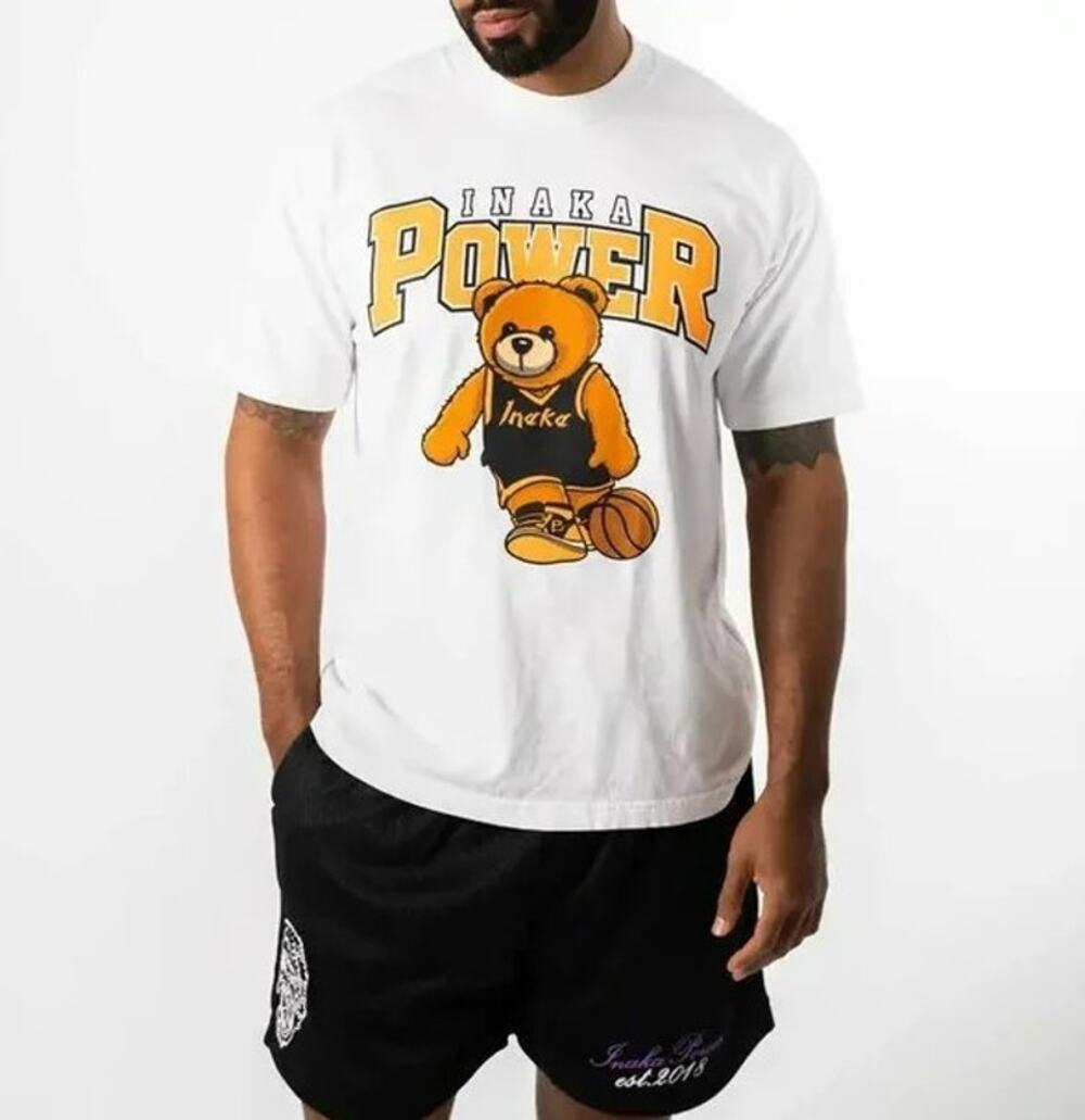 Inaka Power teddy bear basketball orange black lifting athletic gym t-shirt L